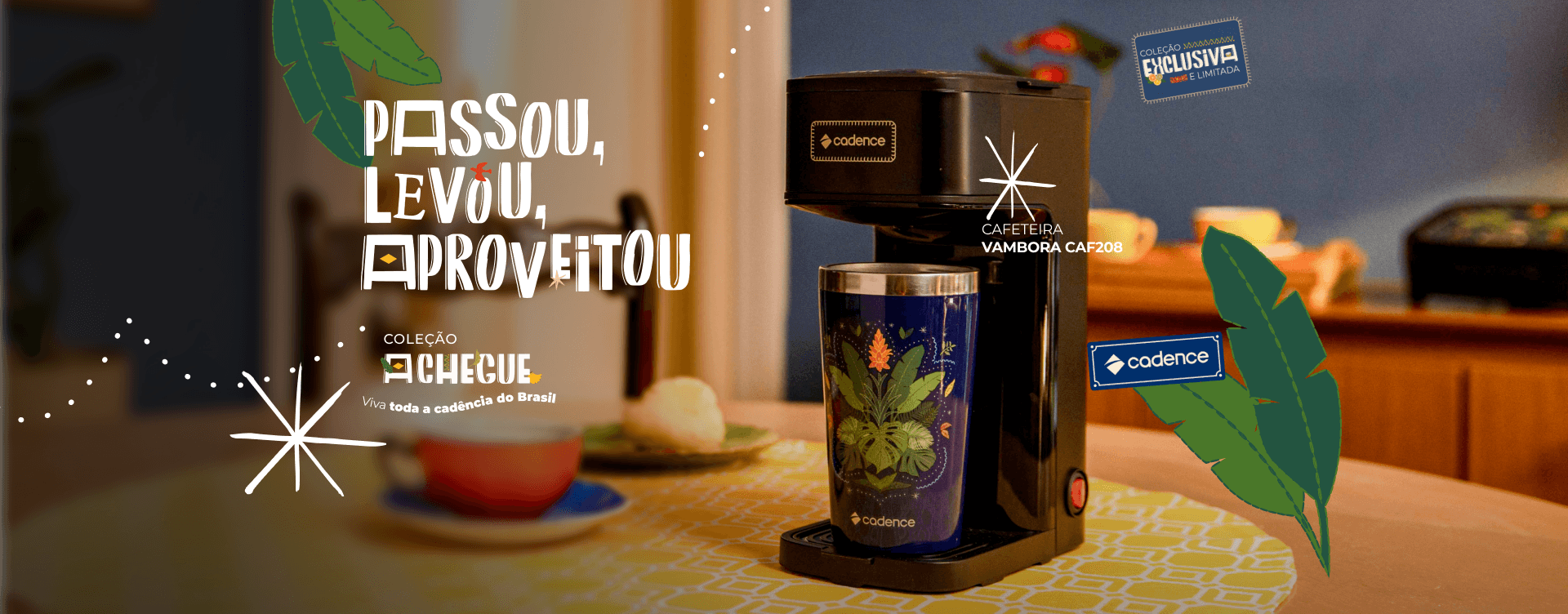 Cafeteira Vambora CAF208 Cadence, da Coleção Achegue, com copo térmico de 470ml
