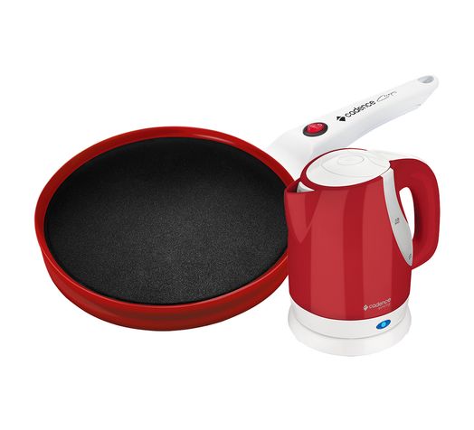 Kit Panquequeira e Chaleira Elétrica 1L Vermelha Cadence Menor preço em Kit Panquequeira e Chaleira Elétrica 1L Vermelha Cadence