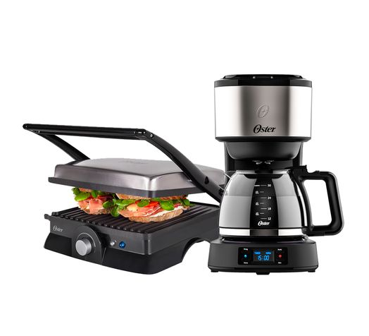 Kit Grill Inox e Cafeteira Day Light Programável Oster Menor preço em Kit Grill Inox e Cafeteira Day Light Programável Oster