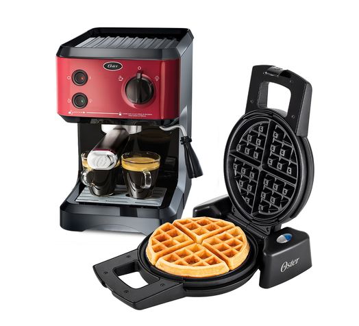 Kit Cafeteira Expresso Cappuccino e Máquina de Waffle Oster Menor preço em Kit Cafeteira Expresso Cappuccino e Máquina de Waffle Oster