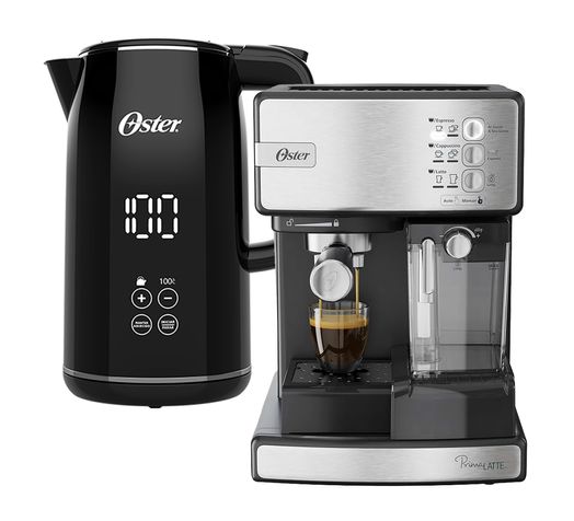 Kit Cafeteira Espresso Nova Primalatte e Chaleira Digital Black Oster Menor preço em Kit Cafeteira Espresso Nova Primalatte e Chaleira Digital Black Oster