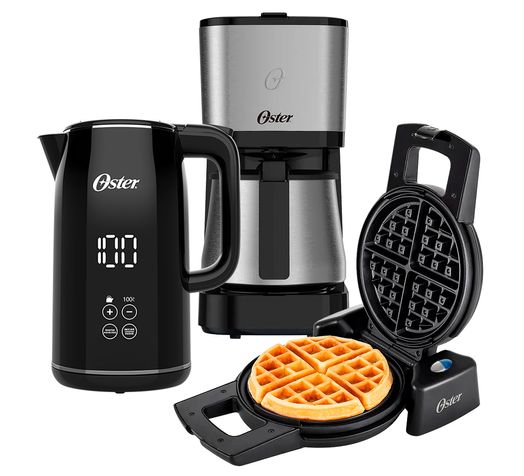 Kit Black Inox Oster - Cafeteira - Chaleira Digital e Máquina de Waffle Menor preço em Kit Black Inox Oster - Cafeteira - Chaleira Digital e Máquina de Waffle