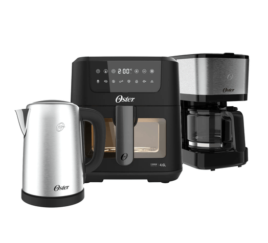 Kit Trio Oster - Fritadeira Clear - Chaleira - Cafeteira Menor preço em Kit Trio Oster - Fritadeira Clear - Chaleira - Cafeteira