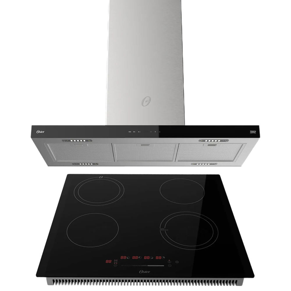 Kit Cooktop por Indução 4 Bocas e Coifa de Ilha 90 cm Oster