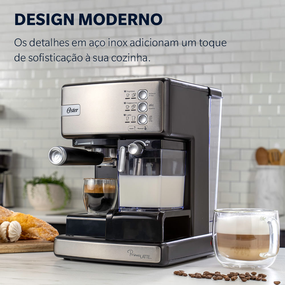 Cafeteira Espresso Oster Nova PrimaLatte Inox para Cápsula, Pó e