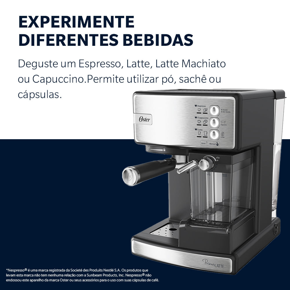 Cafeteira Espresso Oster Nova PrimaLatte Inox para Cápsula, Pó e