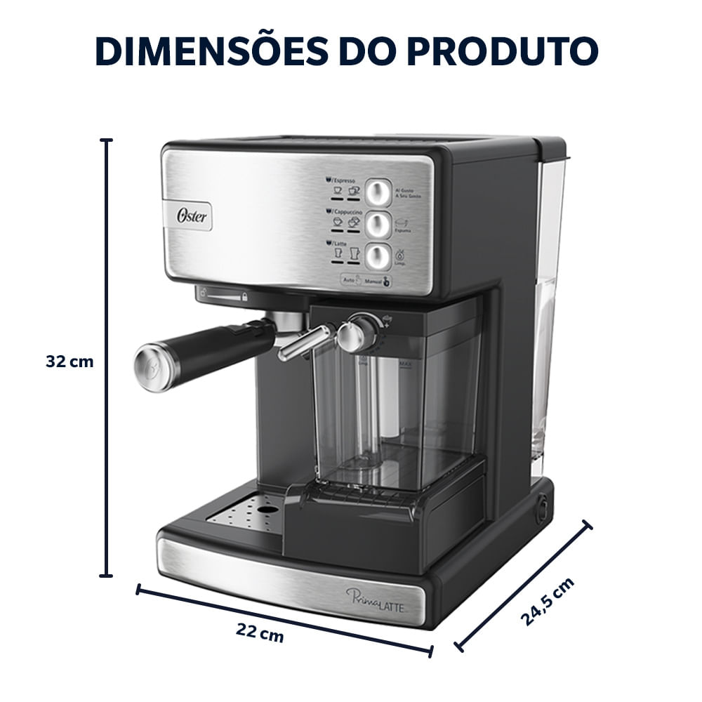 Cafeteira Espresso Oster Nova PrimaLatte Inox para Cápsula, Pó e