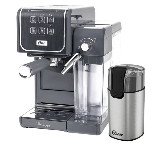 Kit Cafeteira PrimaLatte Touch e Moedor de Café Elétrico Oster Menor preço em Kit Cafeteira PrimaLatte Touch e Moedor de Café Elétrico Oster