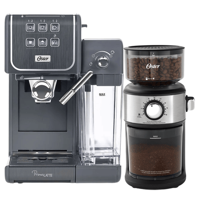 Kit Cafeteira Espresso PrimaLatte Touch e Moedor de Café Precision 18 níveis Oster