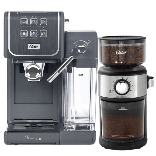 Kit Cafeteira Espresso PrimaLatte Touch e Moedor de Café Precision 18 níveis Oster