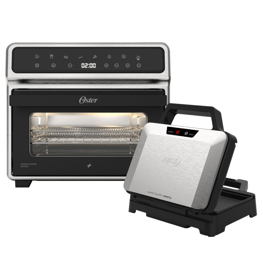 Kit Forno e Fryer 25L Inox Digital Pro e Sanduicheira Inox Multiuso Oster
