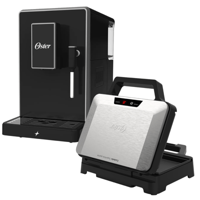 Kit Cafeteira Espresso Superautomática com Moedor Cônico e Sanduicheira Inox Multiuso Oster