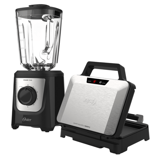 Kit Liquidificador Power Black Inox 1,5L e Sanduicheira Inox Oster