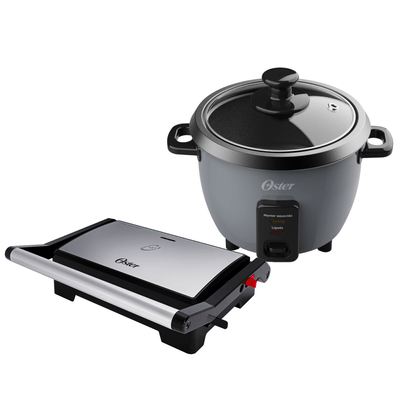 Kit Mini Grill Elétrico Inox 2 em 1 e Panela de Arroz 0,6L Grafite Oster