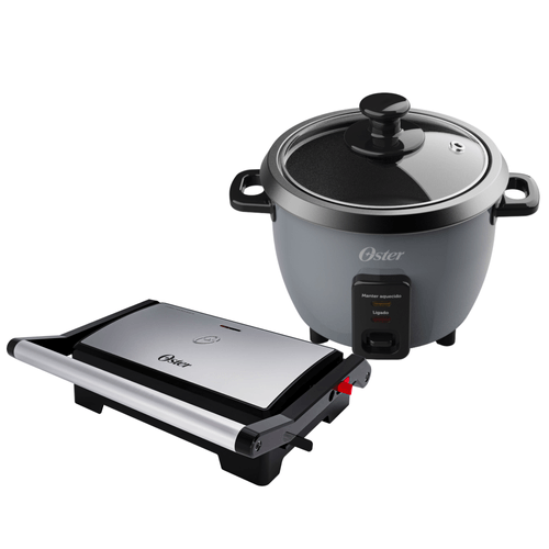 Kit Mini Grill Elétrico Inox 2 em 1 e Panela de Arroz 0,6L Grafite Oster