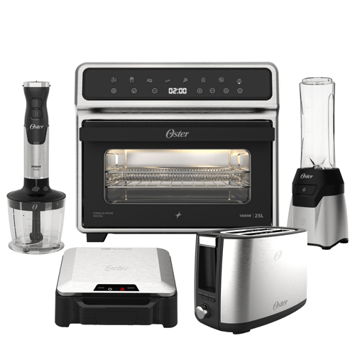 Kit Cozinha Inox Oster - Forno e Fryer - Mixer - Sanduicheira - Blender - Torradeira