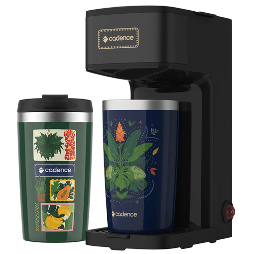 Kit Cafeteira Achegue Azul Cadence com Dois Copos Térmicos